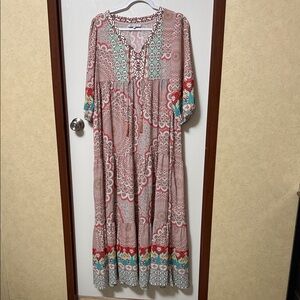 Cezele Bohemian Maxi Dress with Multicolor Patterns Size L